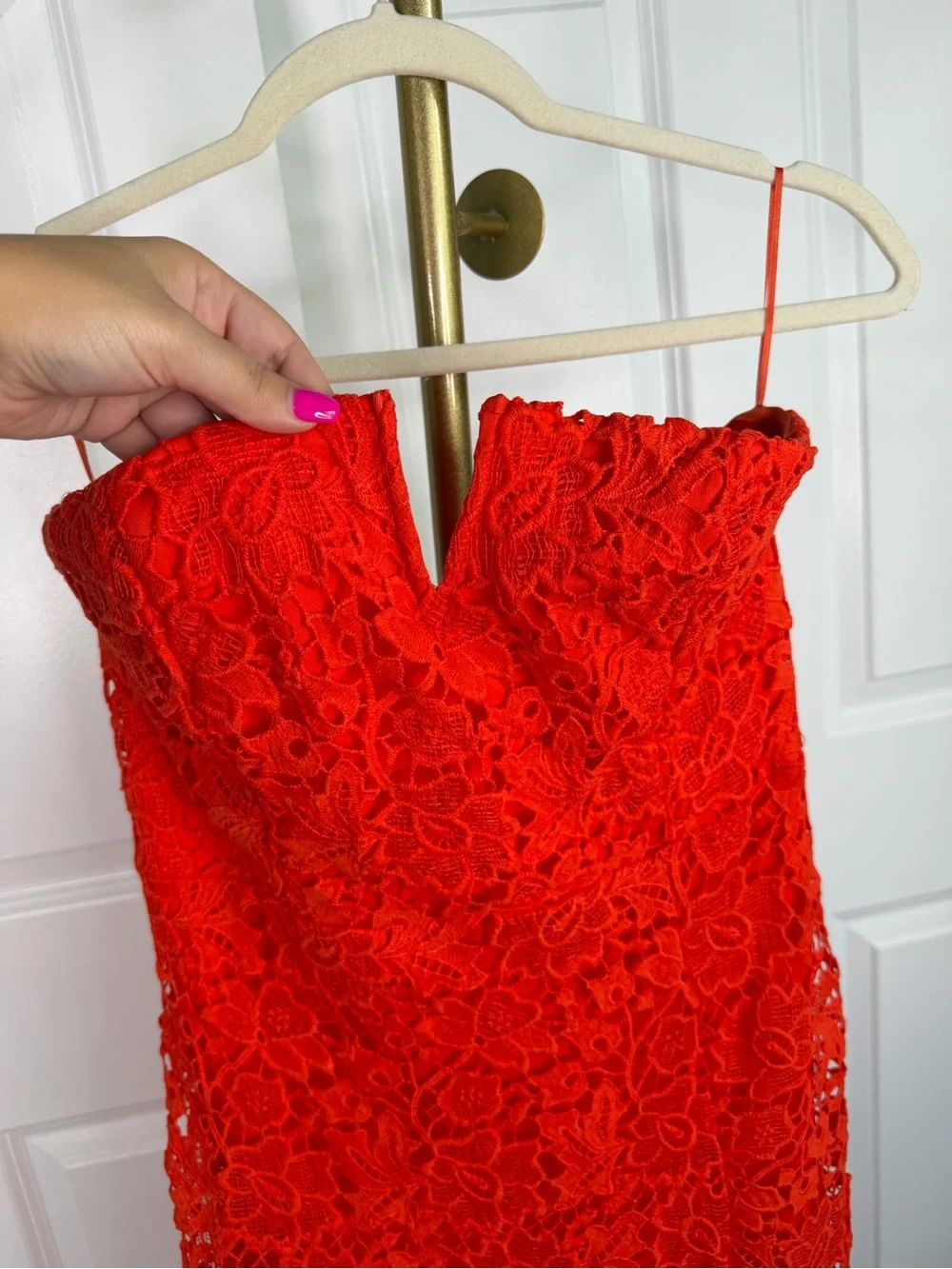 ASTR the Label Red Floral Lace Strapless Midi Dress Size L Cocktail Party - Picture 5 of 12